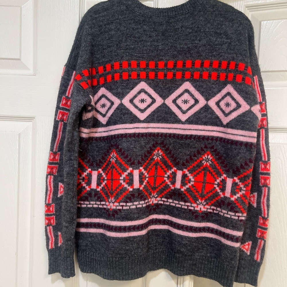 J. Crew Abstract Fair Isle Tribal Pullover Sweater Size Medium Wool Mohair Blend - Picture 5 of 10